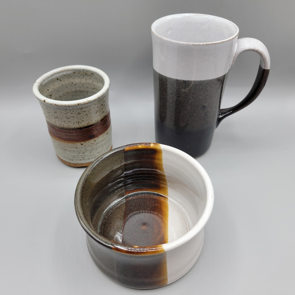 Studio Pottery Striped Stoneware Bowl Cup Mug (3) Artists Signed Lot